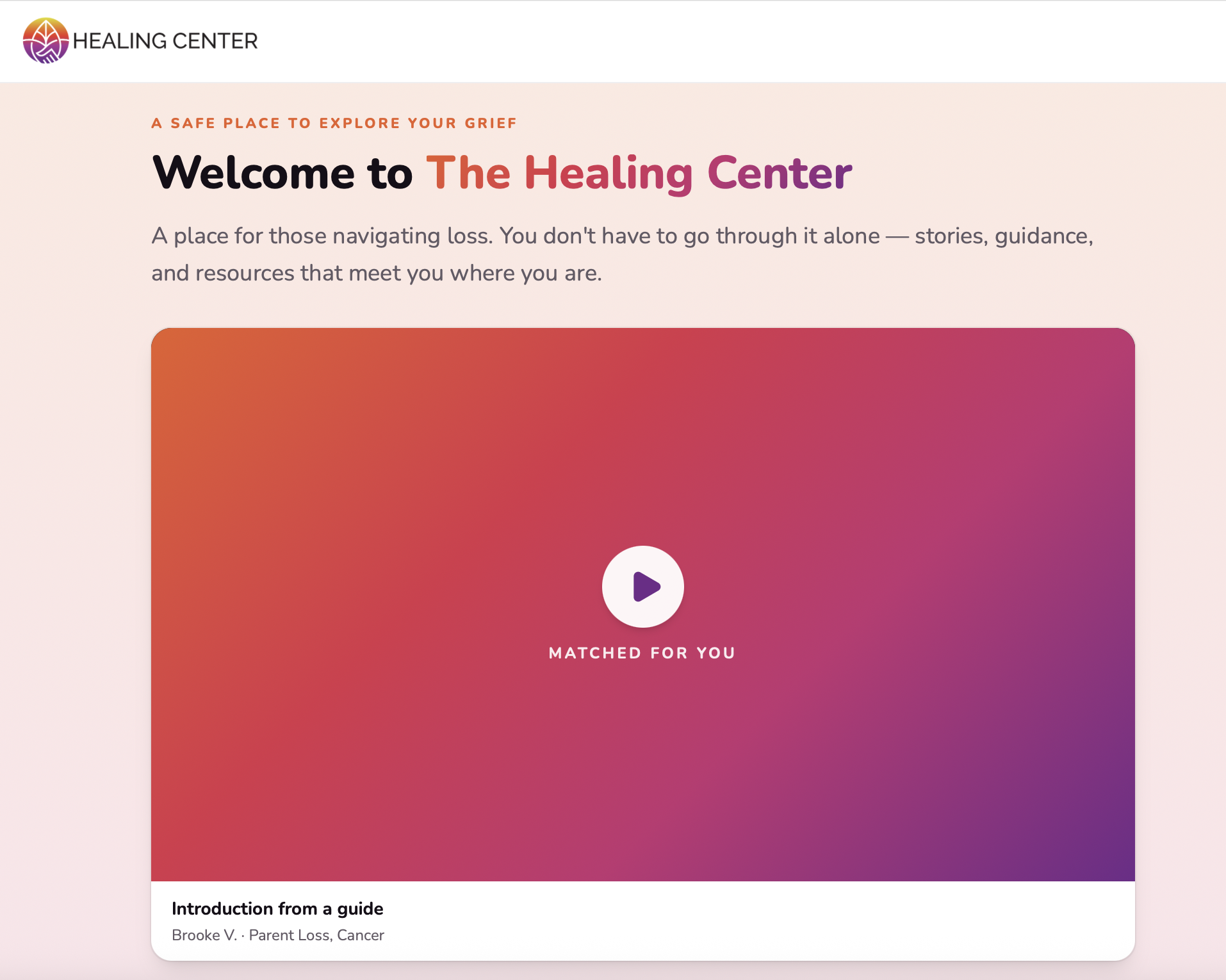 Welcome to The Healing Center with a matched introduction video