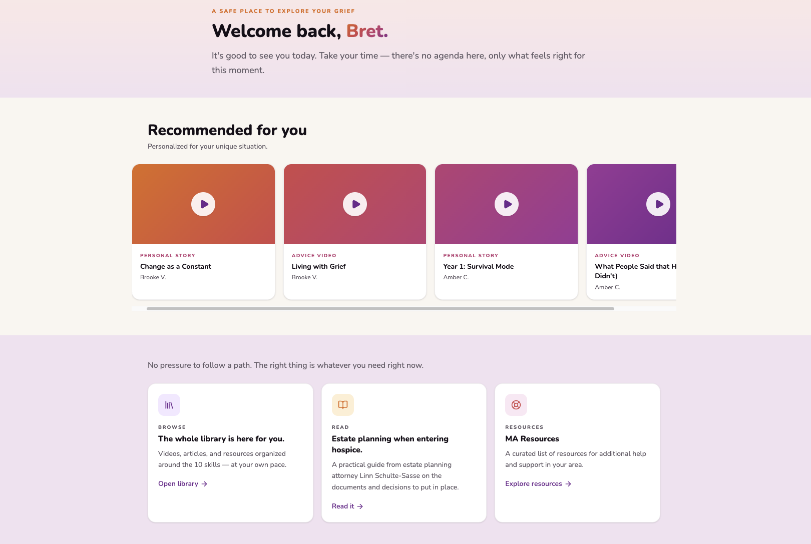 Recommended content screen for The Healing Center