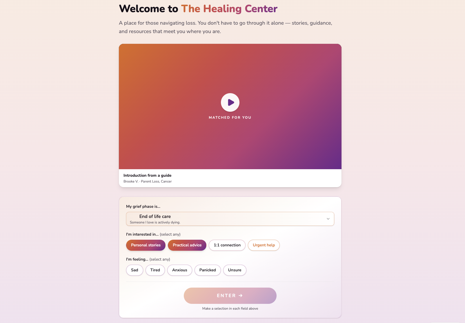 Welcome screen for The Healing Center